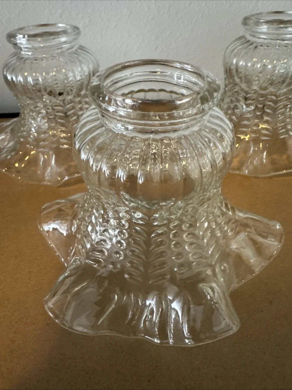 Vintage Ruffled Lamp Shades Pressed Glass Replacement 1900s Mcm Art Deco Estate